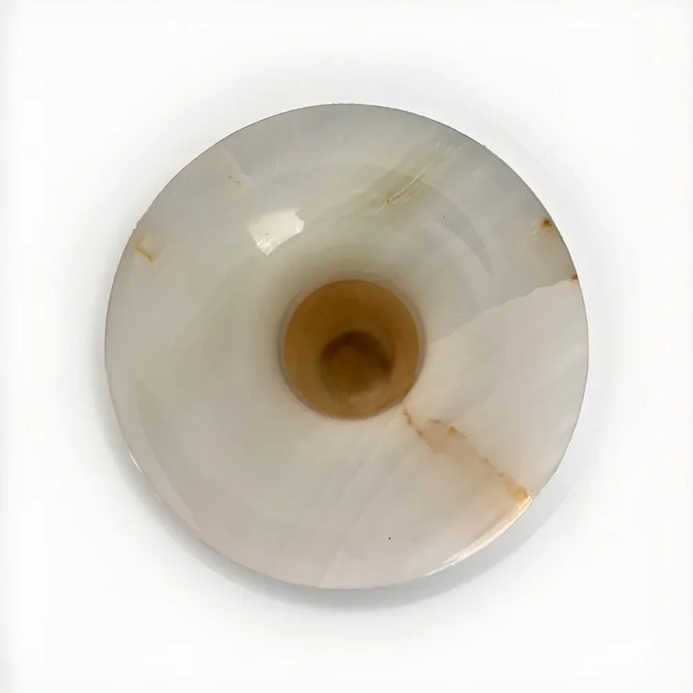 12” Onyx Marble Stone Table Vase Tall Heavy Genuine Polished Flower Cream Ivory - Picture 8 of 14